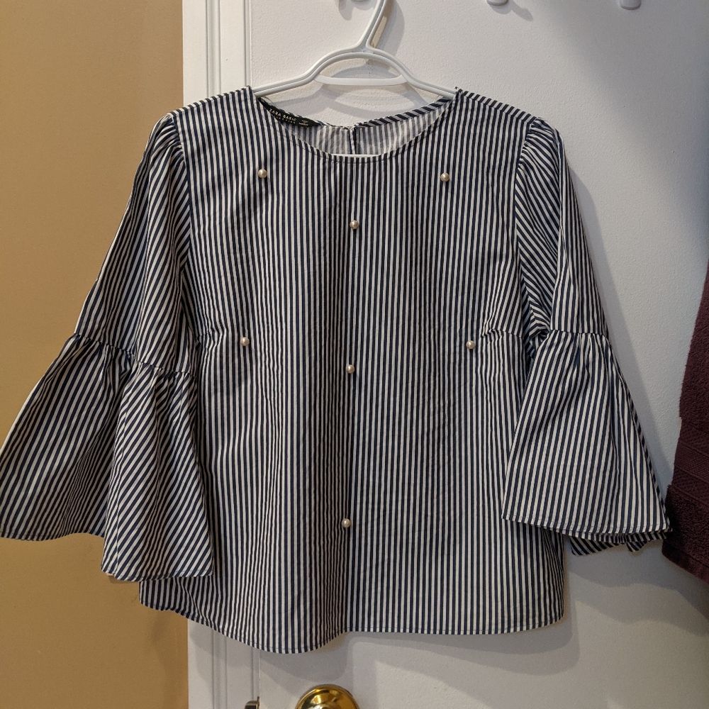 Zara blue & white striped blouse